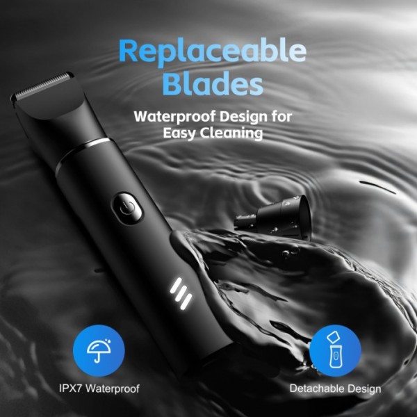 Body Hair Trimmer Men, 2-in-1 Grooming Kit, Ball Trimmer with Nose Hair Trimmer, Replaceable Ceramic Blade Heads for Men for Legs, Chest, Armpit and Nose, 2 Sensitive Combs, Waterproof, Travel Lock