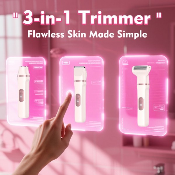 Bikini Trimmer Women, 3-in-1 Lady Shavers for Woman with LED Display - Painless Electric Razors for Silk Skin, Pubic Hair Trimmer for Women, IPX7 & Easy Cleaning, Ceramic Blade, USB Charge Dock, Pink